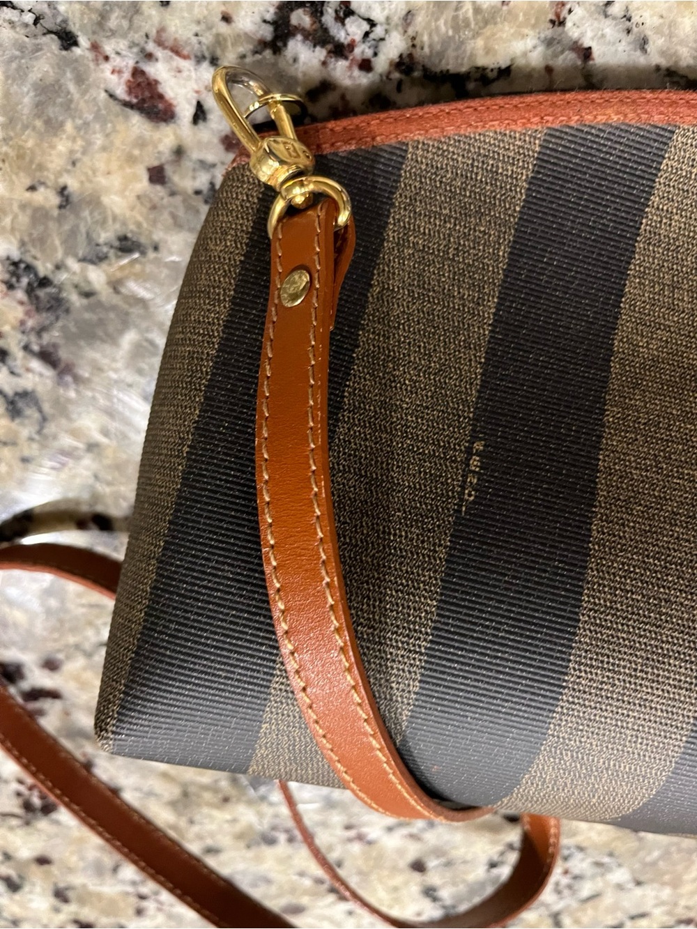 Fendi Brown and Black Striped Pequin Crossbody Bag - Picture 7 of 14